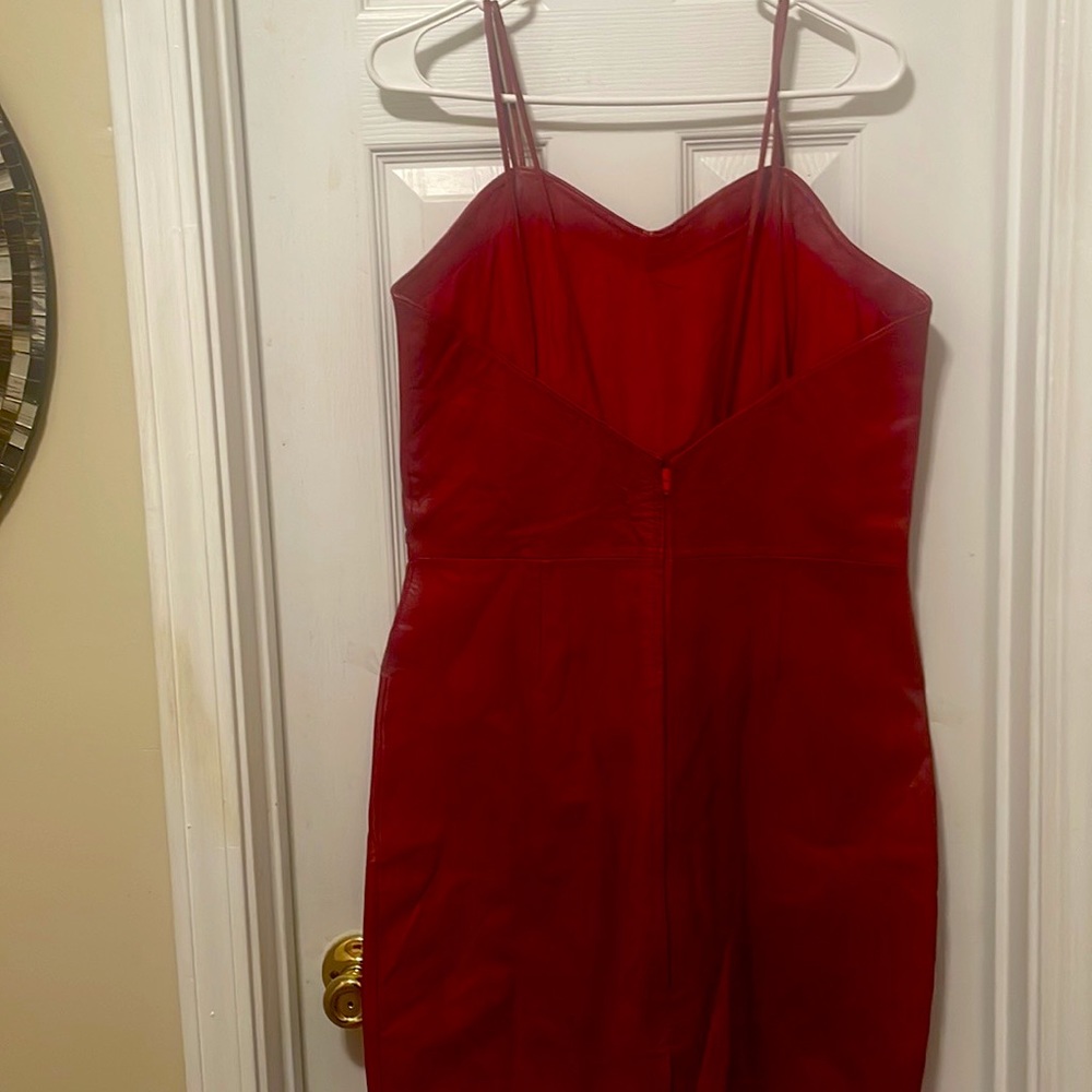 Sexy Red Leather dress Shoulder Straps